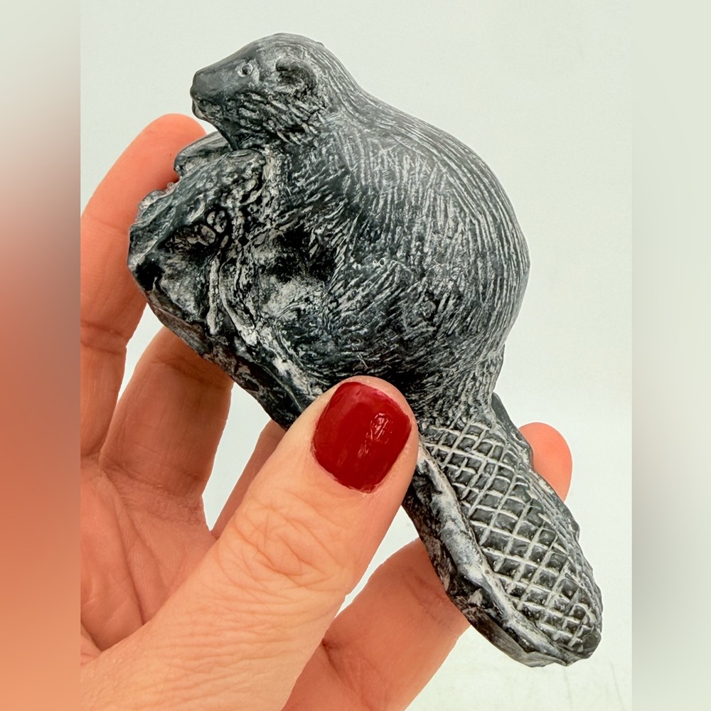 Vintage Wolf Original Beaver Soapstone Sculpture | Handmade Canada